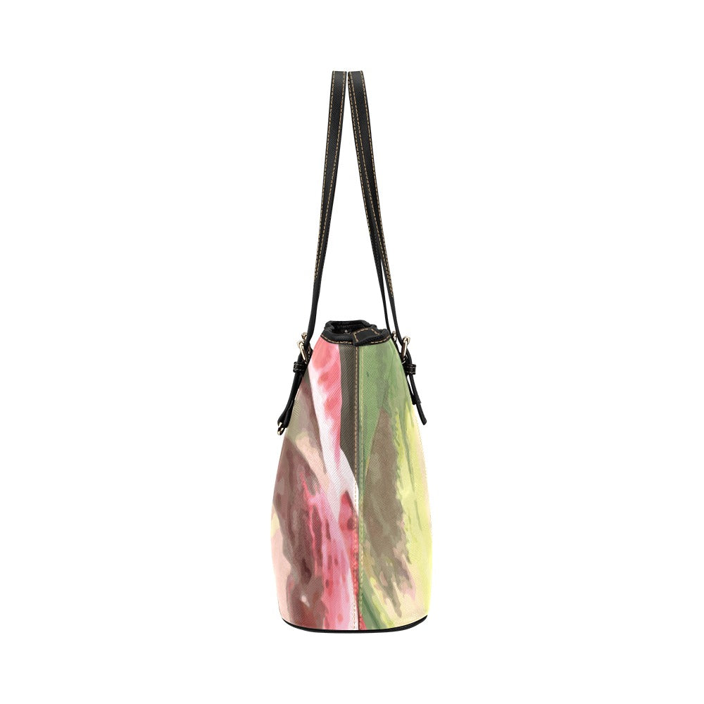 abstract lily purse Leather Tote Bag/Small (Model 1651)