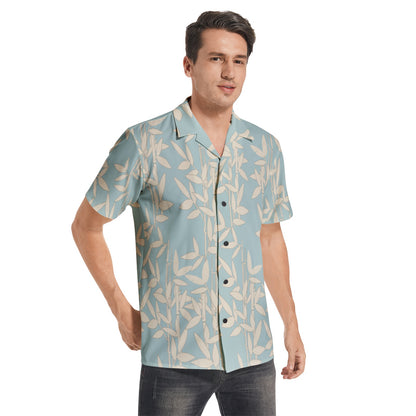 Bamboo on Blue Men's Hawaiian Shirt- Cotton