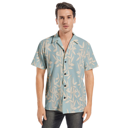 Bamboo on Blue Men's Hawaiian Shirt- Cotton