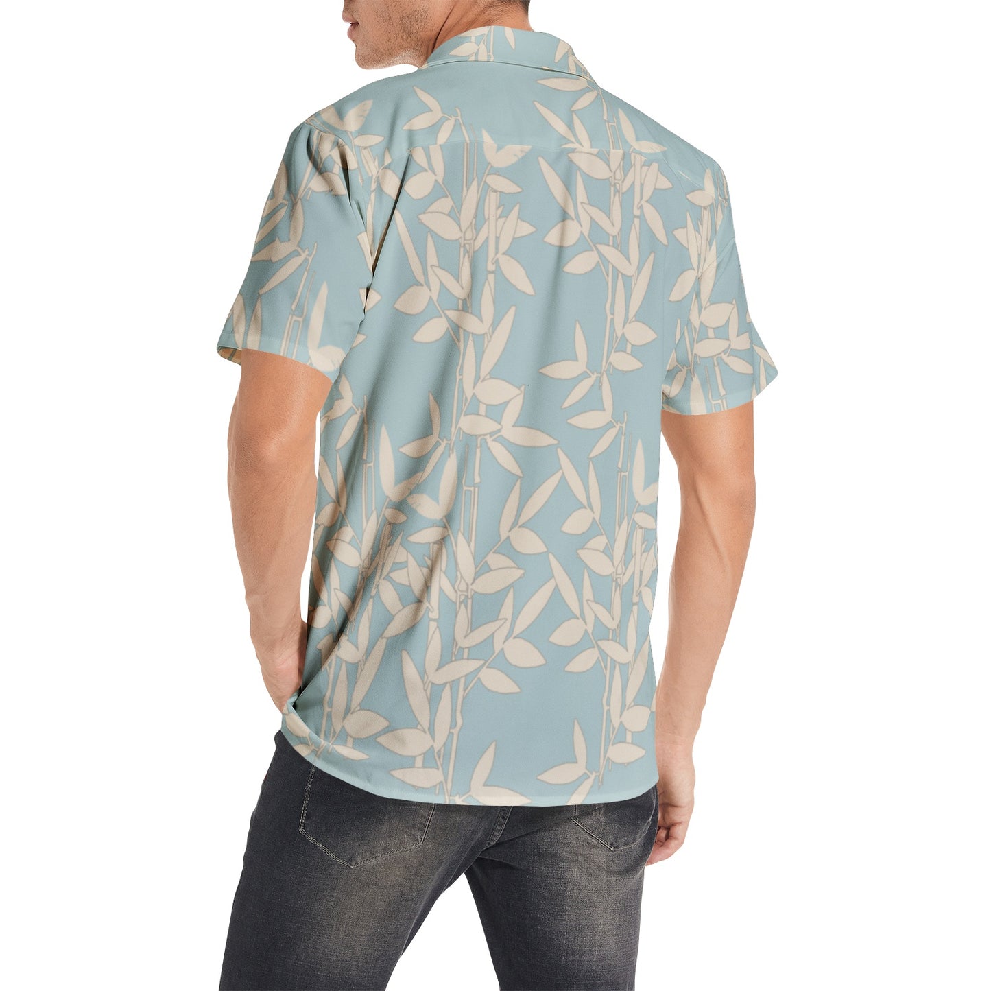 Bamboo on Blue Men's Hawaiian Shirt- Cotton