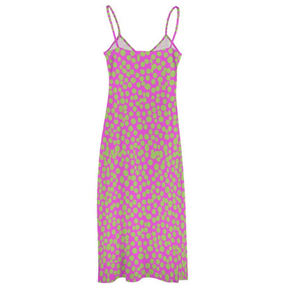 Miniaday Designs Retro Bloom Colleciton Spaghetti Strap Ankle-Length Dress Long Dress Pink - Miniaday Designs, LLC.