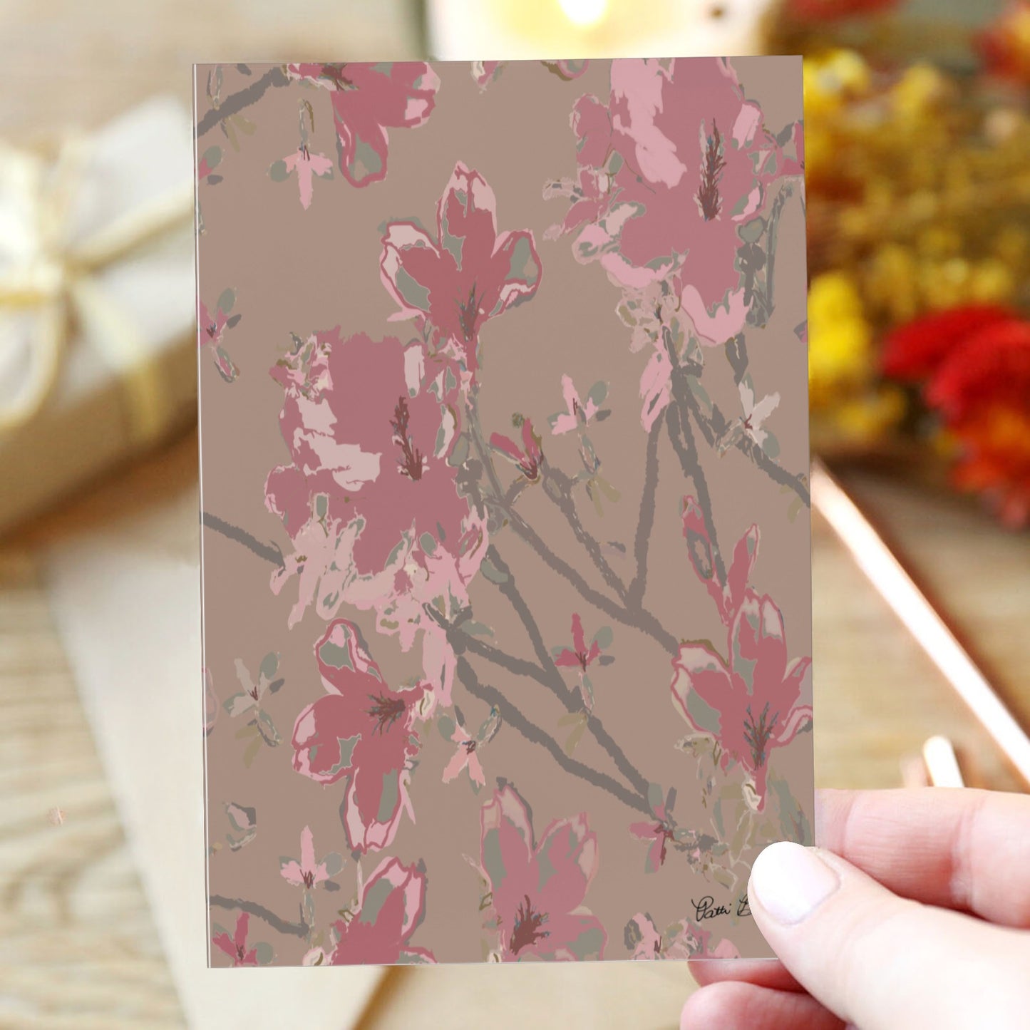 Mocha Abstract Azalea Greeting Card