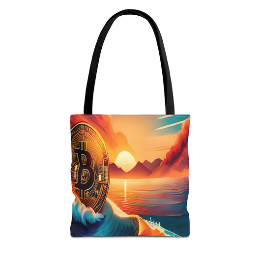 Ride the Wave with Bitcoin Tote Bag (AOP) - Miniaday Designs, LLC.