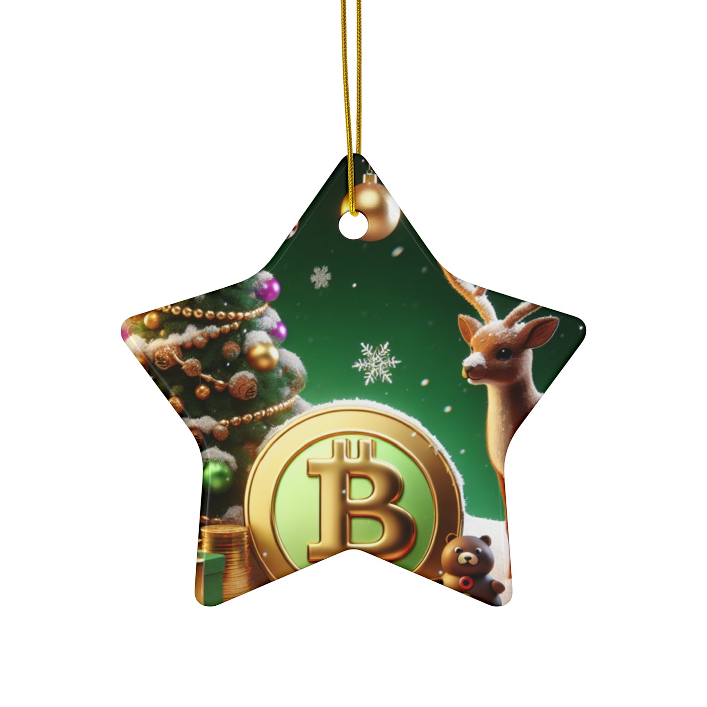 Reindeer, Bitcoin Christmas Ceramic Ornament, 4 Shapes