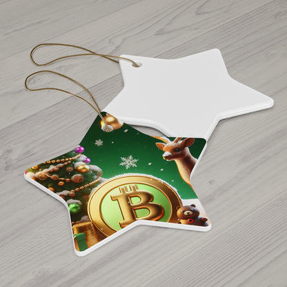 Reindeer, Bitcoin Christmas Ceramic Ornament, 4 Shapes