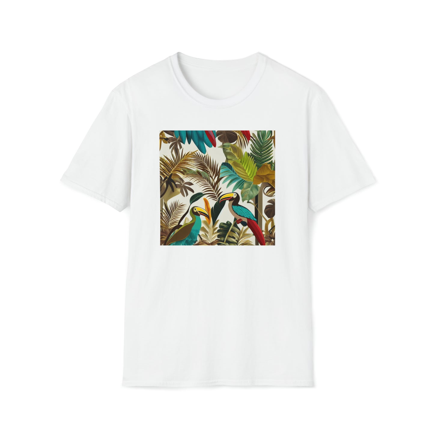 Miniaday Designs Tropical Toucan Multicolor Unisex Softstyle T-Shirt - Miniaday Designs, LLC.