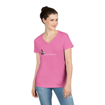 Mary Pink Hat Christmas Ladies' V-Neck T-Shirt Slim Fit