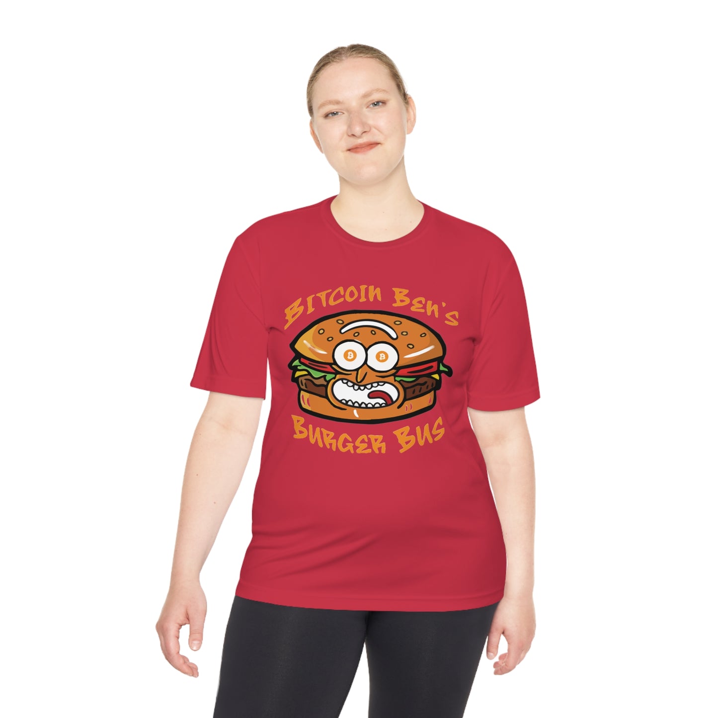 Miniaday Designs Bitcoin Ben Burger Bus Sport Tek Unisex Moisture Wicking Tee