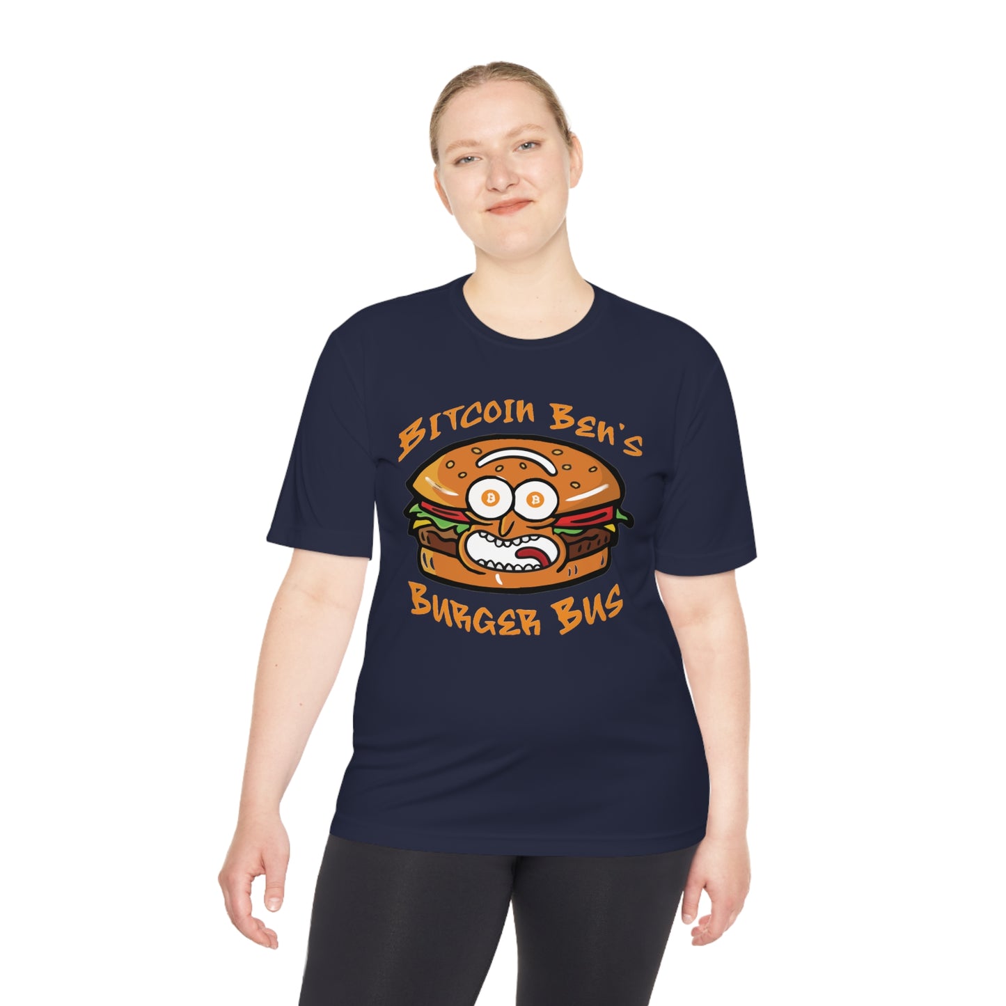 Miniaday Designs Bitcoin Ben Burger Bus Sport Tek Unisex Moisture Wicking Tee