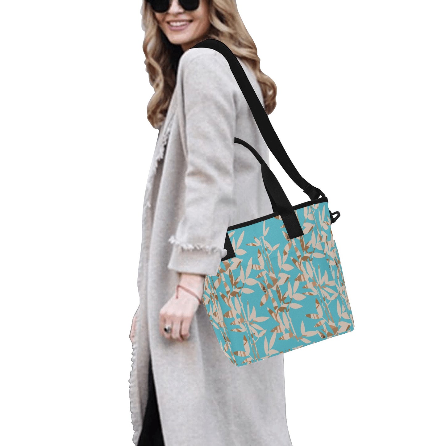 Miniaday Designs Bamboo with Logo Turquoise Tote Bag with Shoulder Strap (Model 1724)