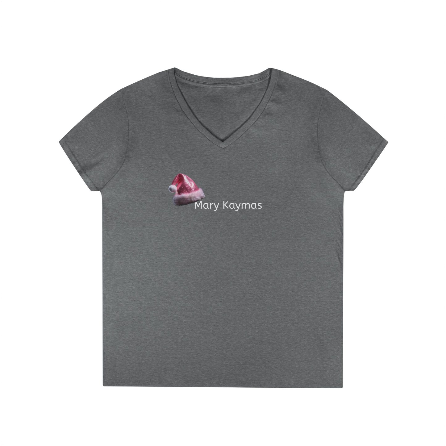 Mary Pink Hat Christmas Ladies' V-Neck T-Shirt Slim Fit