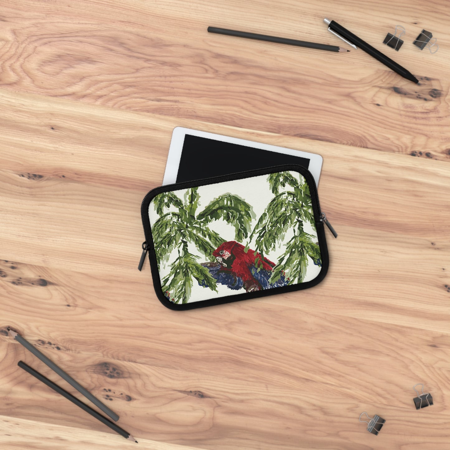 Miniaday Designs Parrot and Palms Laptop Sleeve Unisex Cream