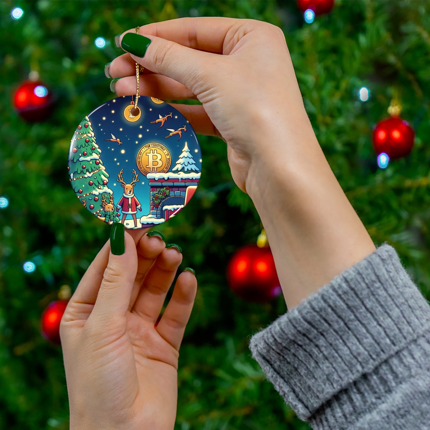 Bitcoin ChristmasCeramic Ornament, 4 Shapes