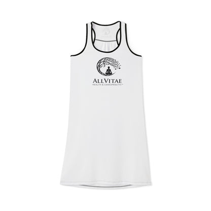 Allvitae White with Black Logo Women's Racerback Dress (AOP)