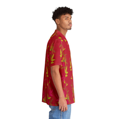 Miniaday Designs Red Bamboo Men's Hawaiian Shirt