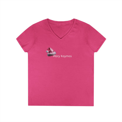 Mary Pink Hat Christmas Ladies' V-Neck T-Shirt Slim Fit