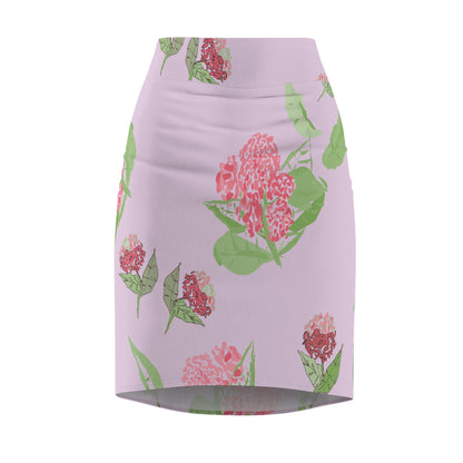 Miniaday Designs Pink Hydrangea Women's Pencil Skirt (AOP)