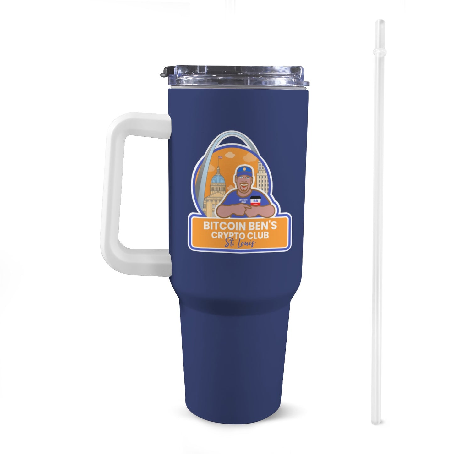 Bitcoin Ben St Louis Club 40 oz Blue Tumbler with White Handle