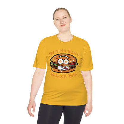 Miniaday Designs Bitcoin Ben Burger Bus Sport Tek Unisex Moisture Wicking Tee