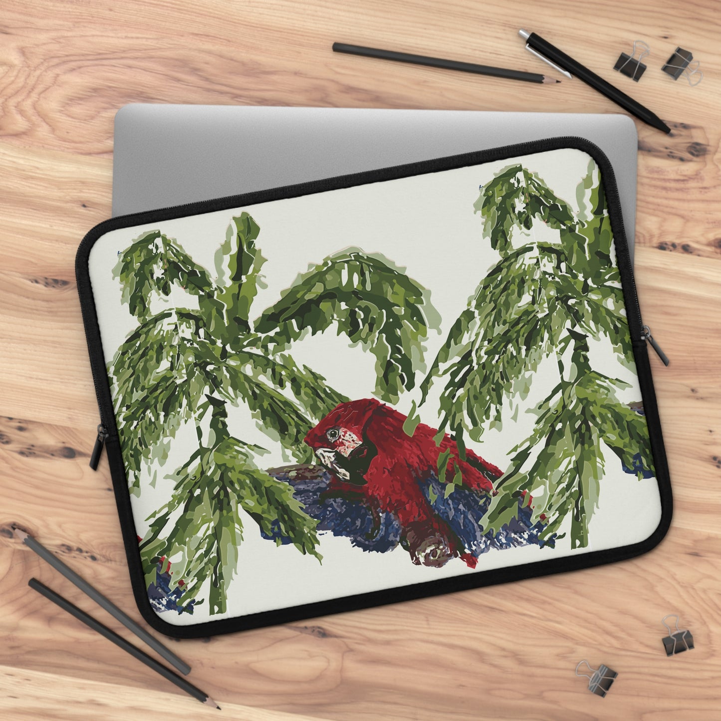 Miniaday Designs Parrot and Palms Laptop Sleeve Unisex Cream