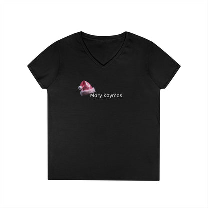 Mary Pink Hat Christmas Ladies' V-Neck T-Shirt Slim Fit