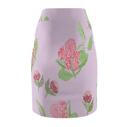 Miniaday Designs Pink Hydrangea Women's Pencil Skirt (AOP)