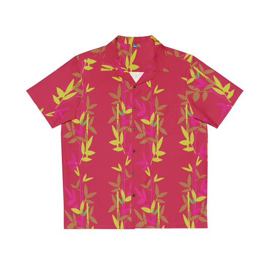 Miniaday Designs Camisa hawaiana de bambú rojo para hombre 