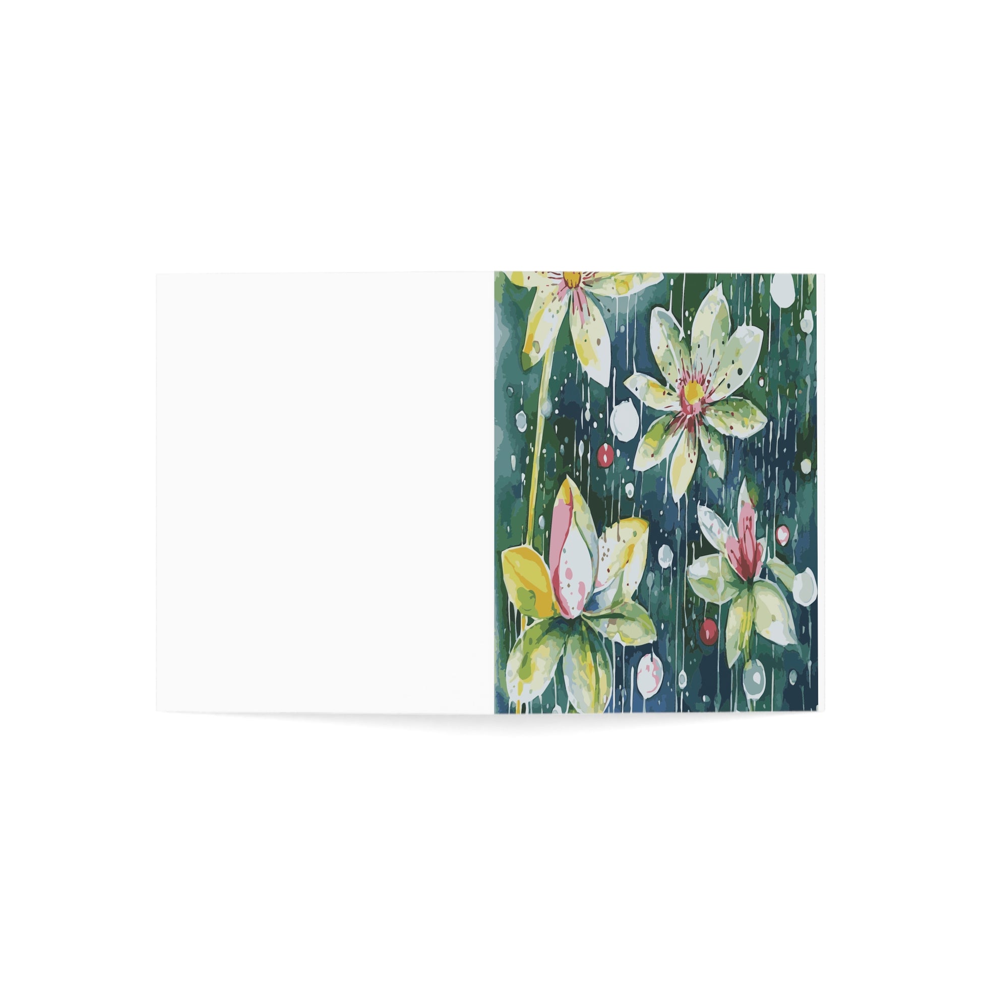 Miniaday Designs, LLC. Greeting Cards (1, 10, 30, and 50pcs) Rain-kissed Lotus Whimsy Collection - Miniaday Designs, LLC.