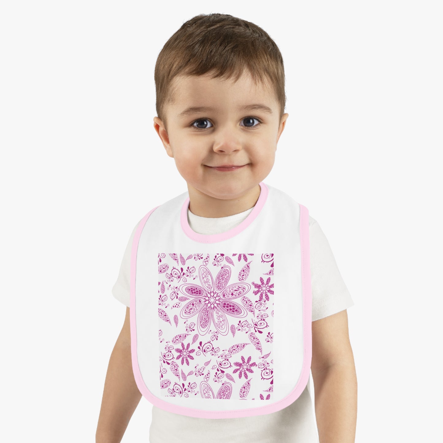 Magenta Paisley Baby Contrast Trim Jersey Bib