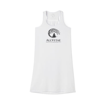 Allvitae White with Black Logo Women's Racerback Dress (AOP)