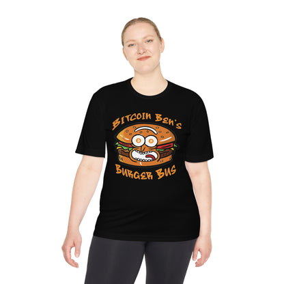 Miniaday Designs Bitcoin Ben Burger Bus Sport Tek Unisex Moisture Wicking Tee