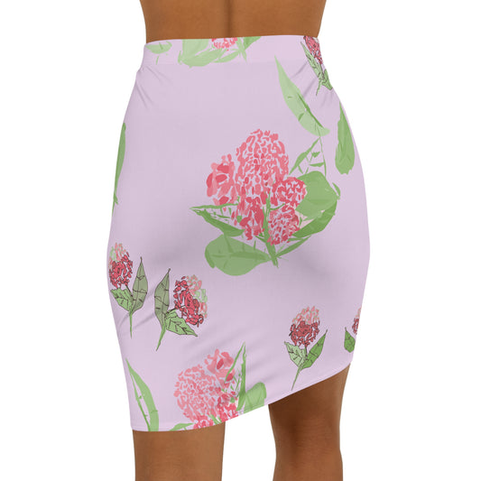 Miniaday Designs Pink Hydrangea Women's Mid-Waist Pencil Skirt (AOP)