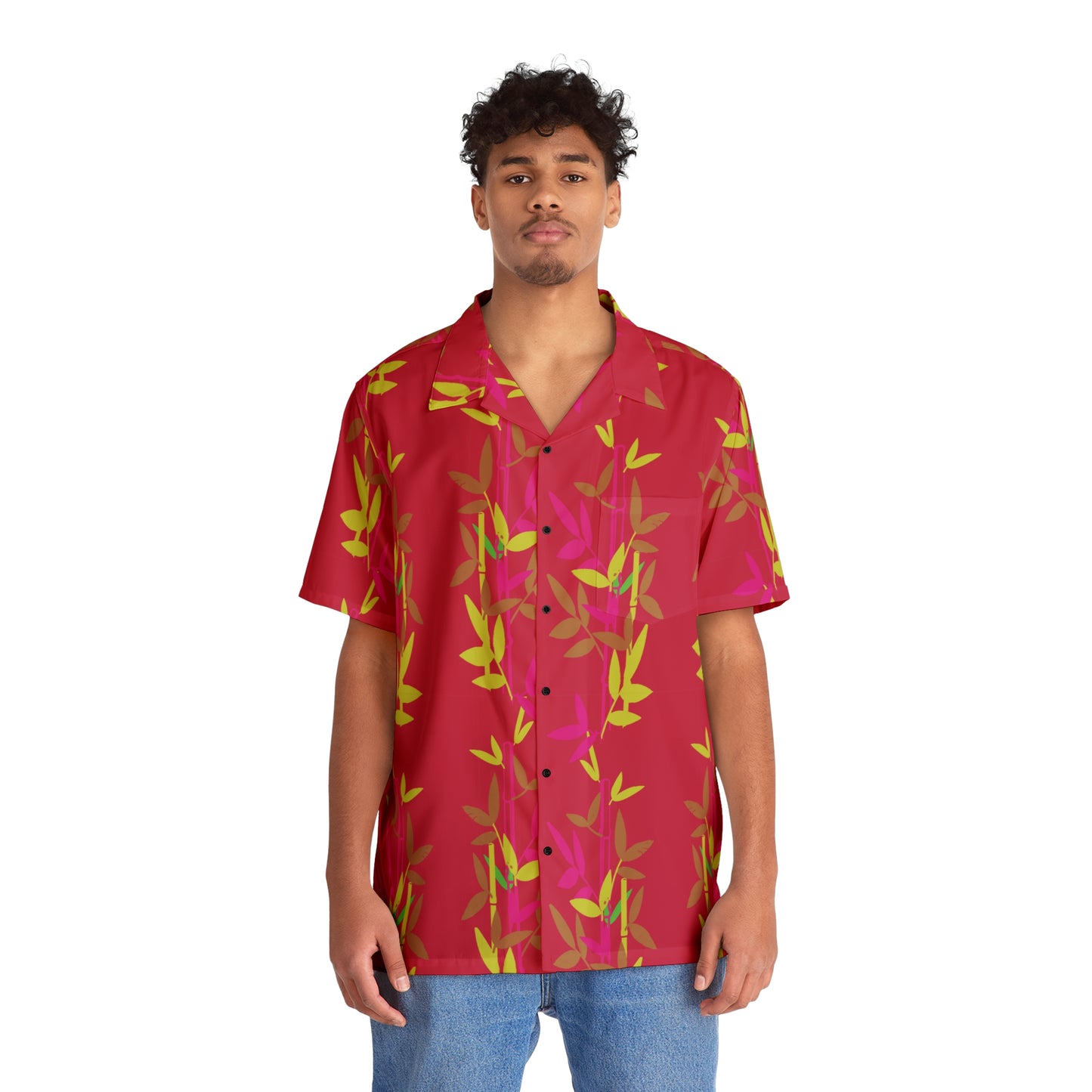 Miniaday Designs Red Bamboo Men's Hawaiian Shirt