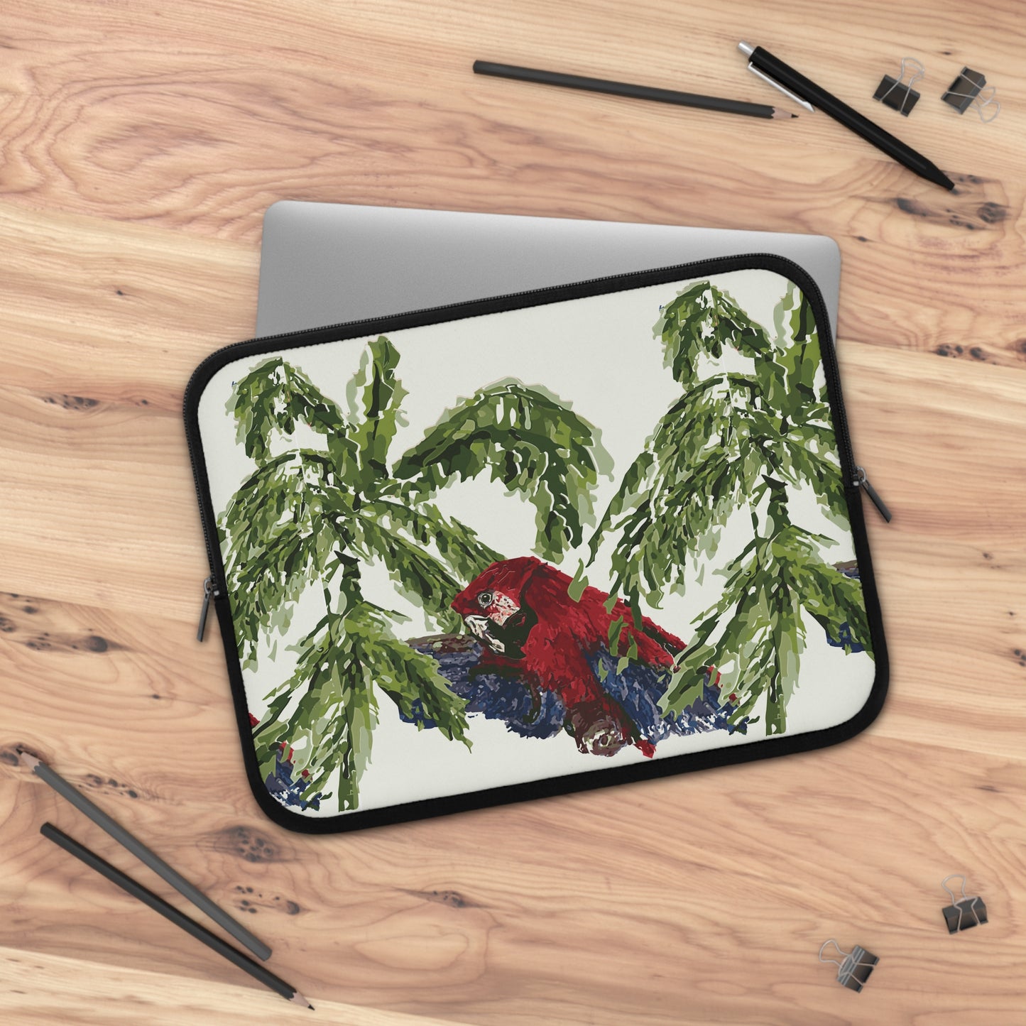 Miniaday Designs Parrot and Palms Laptop Sleeve Unisex Cream