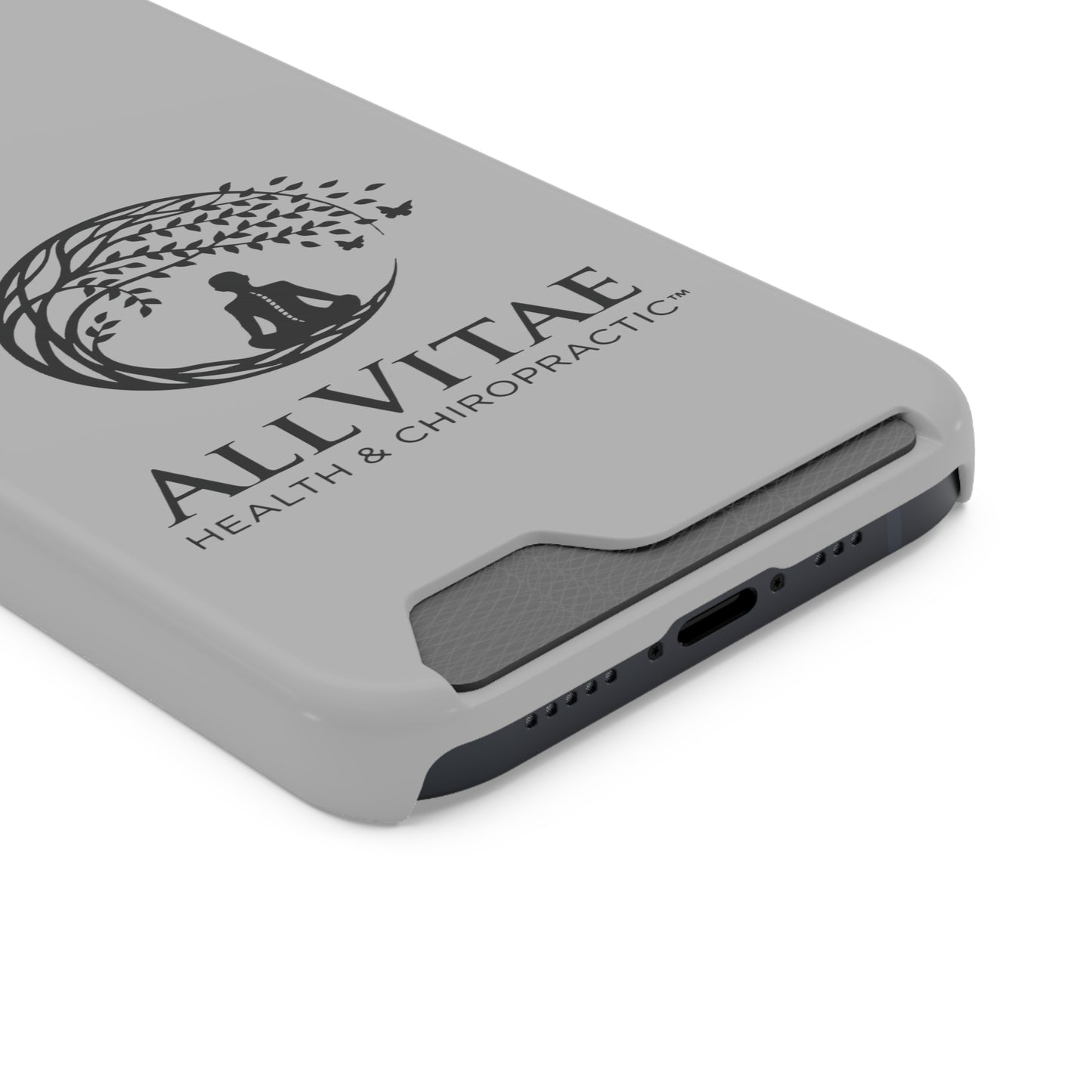 Allvitae Phone Case With Card Holder Lt Gray and Black Logo