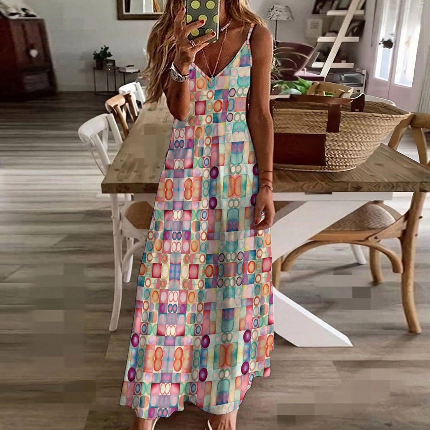 Miniaday Designs Kaleidoscope Mosaic Maxi Design Spaghetti Strap Ankle-Length Dress - Miniaday Designs, LLC.