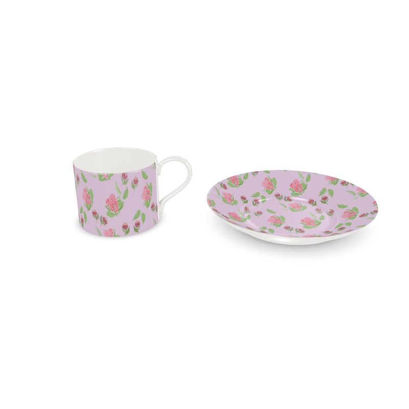 Pink Hydrangea Designer China Teacup and Saucer - Miniaday Designs, LLC.