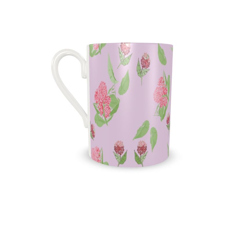 Pink Hydrangea Designer China Cup and Saucer 2 Sizes - Miniaday Designs, LLC.