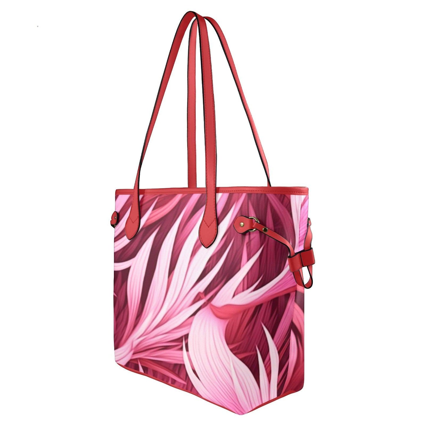 Pink Swirl Hibiscus Handbag Clover Canvas Tote Bag (Model 1661) - Miniaday Designs, LLC.