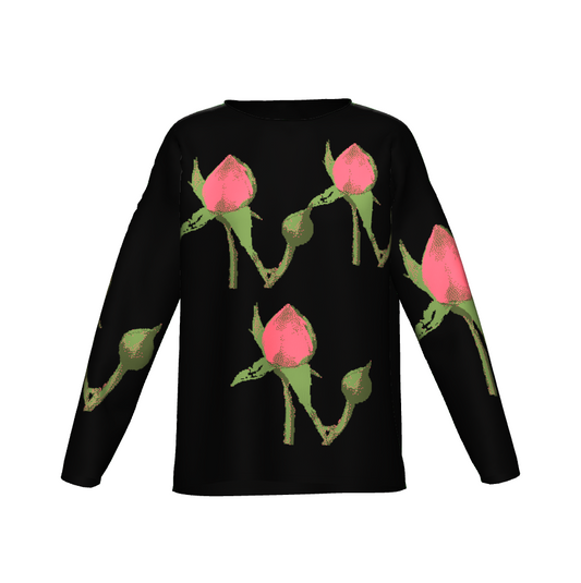 Rosebud on Black Knitted Sweater