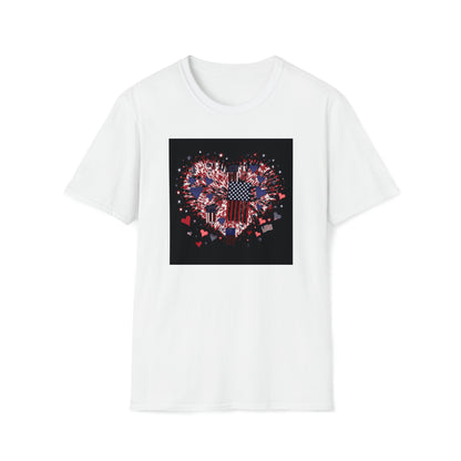 Miniaday Designs Patriotic Hearts Unisex Softstyle T-Shirt Multicolor