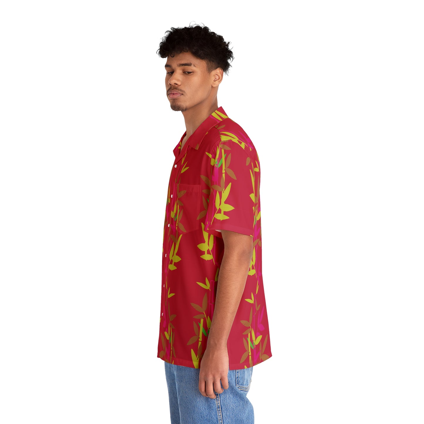 Miniaday Designs Red Bamboo Men's Hawaiian Shirt