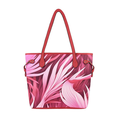 Pink Swirl Hibiscus Handbag Clover Canvas Tote Bag (Model 1661) - Miniaday Designs, LLC.