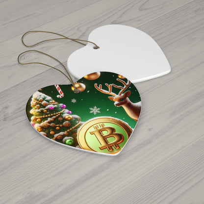 Reindeer, Bitcoin Christmas Ceramic Ornament, 4 Shapes