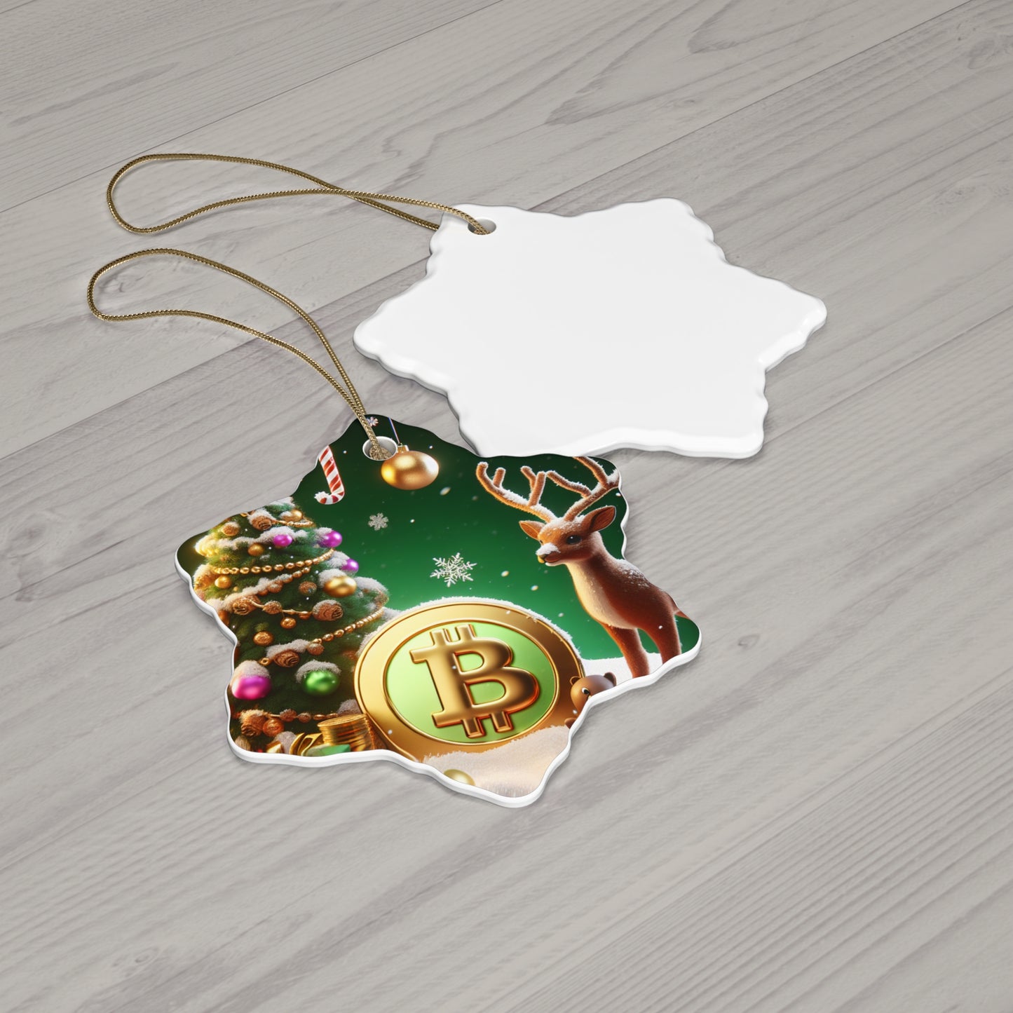 Reindeer, Bitcoin Christmas Ceramic Ornament, 4 Shapes