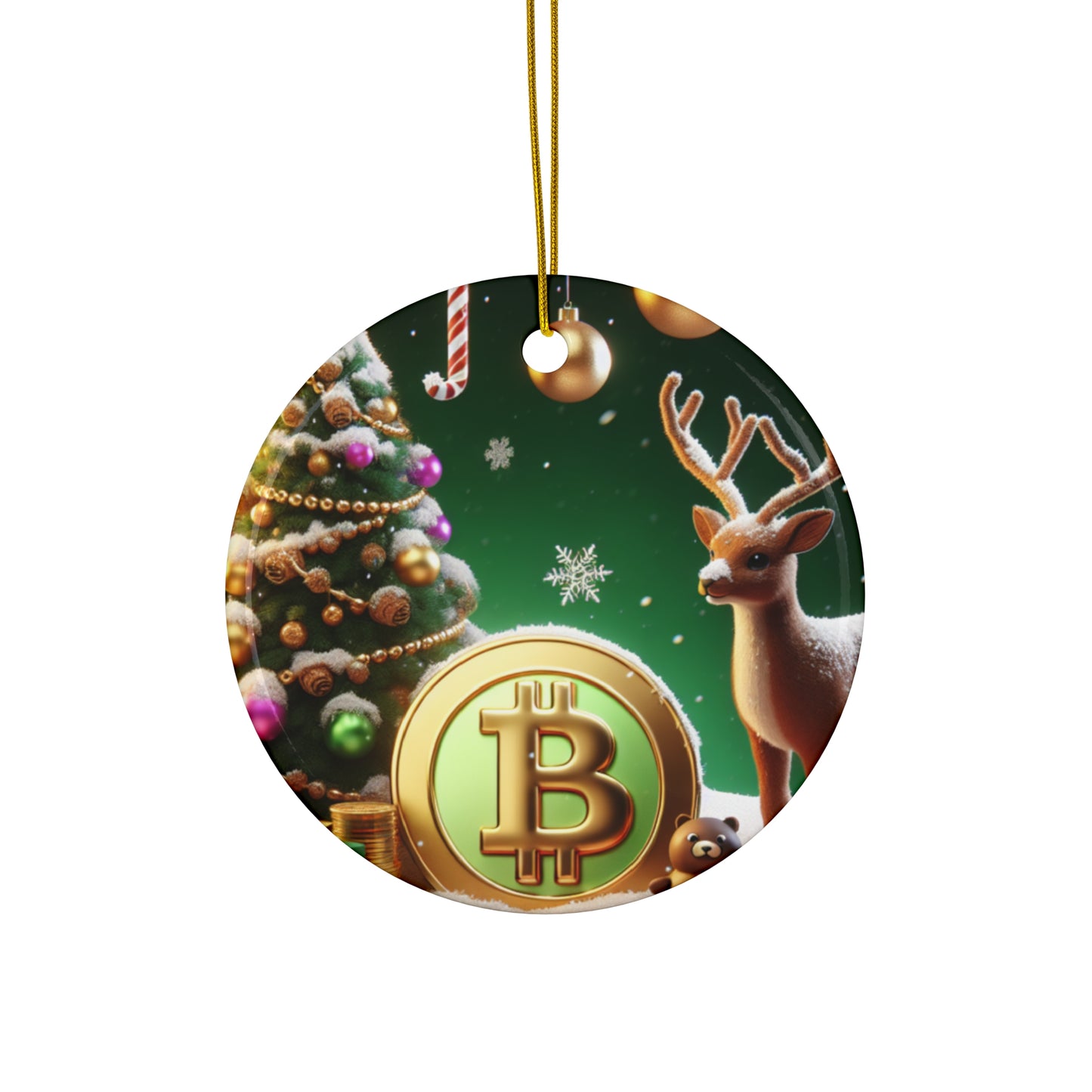 Reindeer, Bitcoin Christmas Ceramic Ornament, 4 Shapes