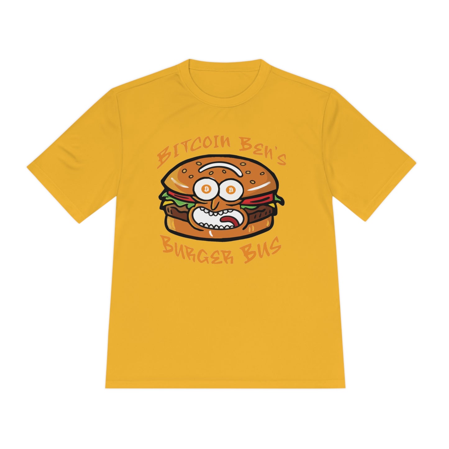 Miniaday Designs Bitcoin Ben Burger Bus Sport Tek Unisex Moisture Wicking Tee