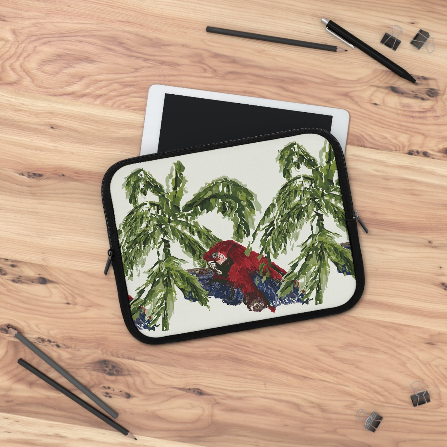 Miniaday Designs Parrot and Palms Laptop Sleeve Unisex Cream