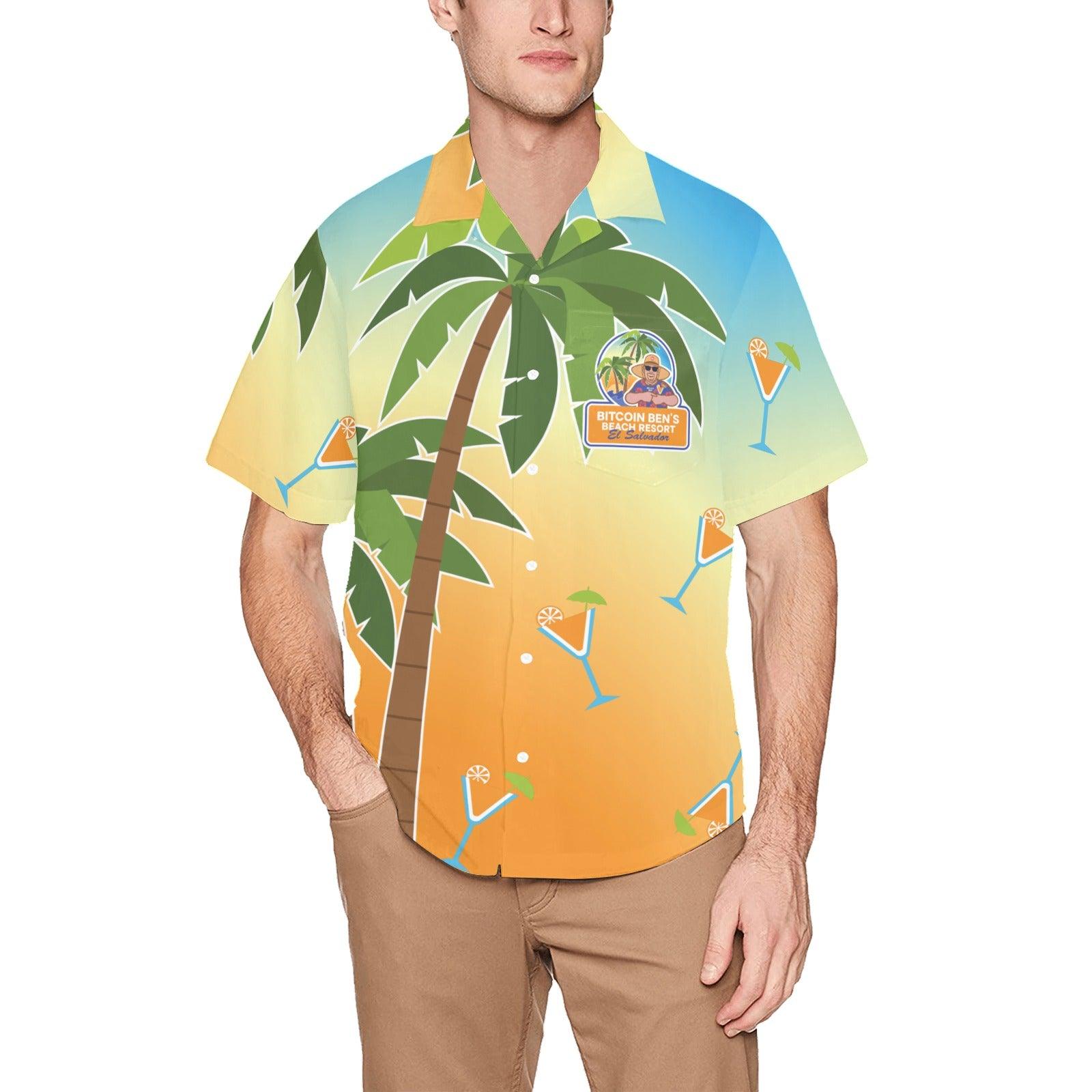 BBCC El Salvador Patterned Large Back Logo awaiian Shirt Sunrise Hawaiian Shirt with Chest Pocket Sunrise Design (T58) - Miniaday Designs, LLC.