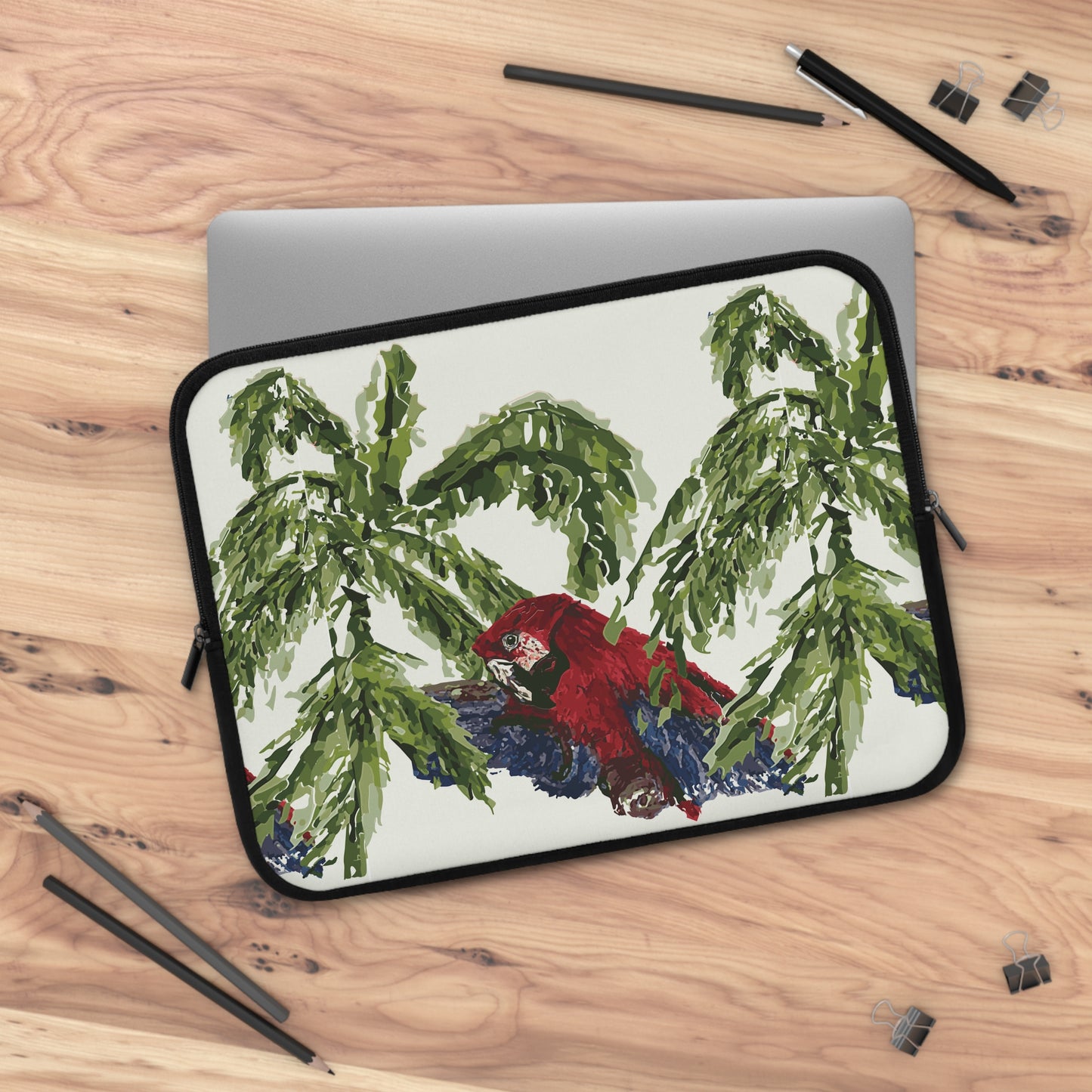 Miniaday Designs Parrot and Palms Laptop Sleeve Unisex Cream